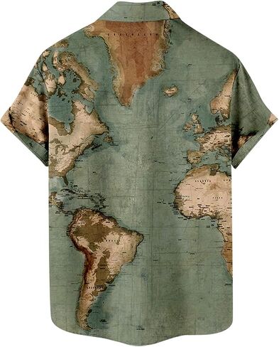 Men's Button Down Hawaiian Shirts Shorts Sleeve Summer Tops for Men World Map Print Fashion 2024 T Shirt Tees in Saudi Arabia