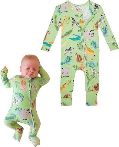 Posh Peanut Convertible Baby Sleepers - Footless Baby Pajamas with 2 Way Zipper for Easy Diaper Changes (Newborn/0-3 Months) Safari Animals in Kuwait
