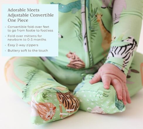 Posh Peanut Convertible Baby Sleepers - Footless Baby Pajamas with 2 Way Zipper for Easy Diaper Changes (Newborn/0-3 Months) Safari Animals in Kuwait