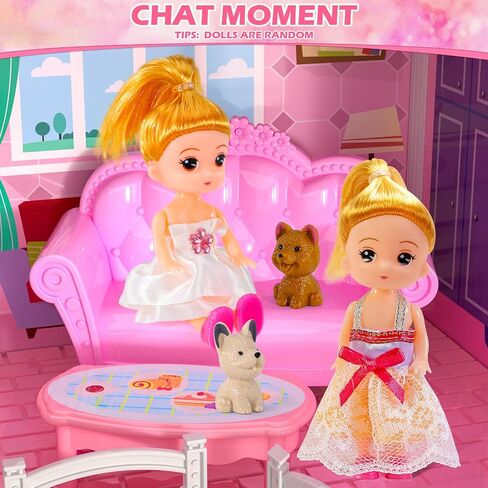 Dollhouses, Dreamhome Furniture Pink Girl Toys, 2 Stories 3 Rooms Dollshouse with 2 Princesses Slide Accessories, Toddler Playhouse Gift for for 3 4 5 6 7 8 9 10 Year Old Girls Toys in Saudi Arabia