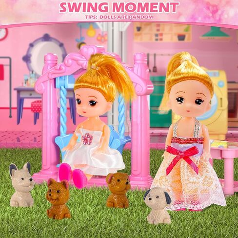 Dollhouses, Dreamhome Furniture Pink Girl Toys, 2 Stories 3 Rooms Dollshouse with 2 Princesses Slide Accessories, Toddler Playhouse Gift for for 3 4 5 6 7 8 9 10 Year Old Girls Toys in Saudi Arabia