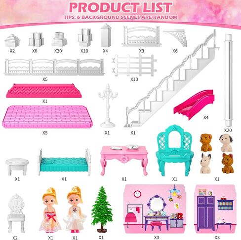 Dollhouses, Dreamhome Furniture Pink Girl Toys, 2 Stories 3 Rooms Dollshouse with 2 Princesses Slide Accessories, Toddler Playhouse Gift for for 3 4 5 6 7 8 9 10 Year Old Girls Toys in Saudi Arabia