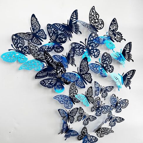 72PCS Silver Butterfly Wall Sticker Decal 3D Metallic Art Butterfly Mural Decoration DIY Flying Stickers for Kids Bedroom Home Party Cake Nursery Classroom Offices Décor (Silver) in Saudi Arabia