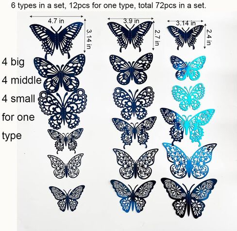 72PCS Silver Butterfly Wall Sticker Decal 3D Metallic Art Butterfly Mural Decoration DIY Flying Stickers for Kids Bedroom Home Party Cake Nursery Classroom Offices Décor (Silver) in Saudi Arabia