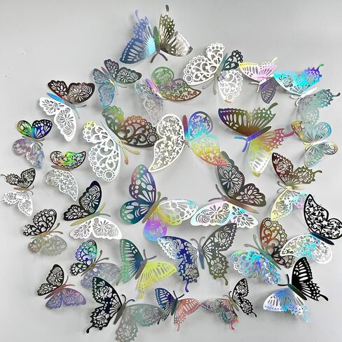 72PCS Silver Butterfly Wall Sticker Decal 3D Metallic Art Butterfly Mural Decoration DIY Flying Stickers for Kids Bedroom Home Party Cake Nursery Classroom Offices Décor (Silver) in Saudi Arabia