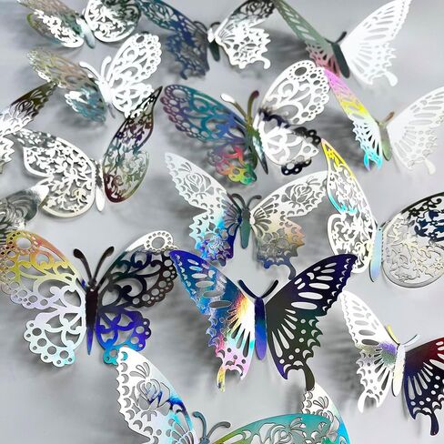 72PCS Silver Butterfly Wall Sticker Decal 3D Metallic Art Butterfly Mural Decoration DIY Flying Stickers for Kids Bedroom Home Party Cake Nursery Classroom Offices Décor (Silver) in Saudi Arabia