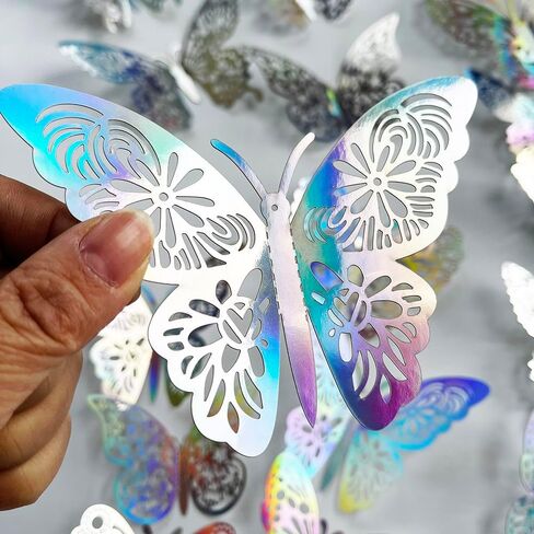 72PCS Silver Butterfly Wall Sticker Decal 3D Metallic Art Butterfly Mural Decoration DIY Flying Stickers for Kids Bedroom Home Party Cake Nursery Classroom Offices Décor (Silver) in Saudi Arabia