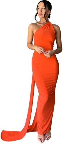 Women's Sexy Backless Dress One Shoulder Maxi Elegant Ruched O Ring Sleeveless Evening Dress Formal Gown Cocktail Dress in Kuwait