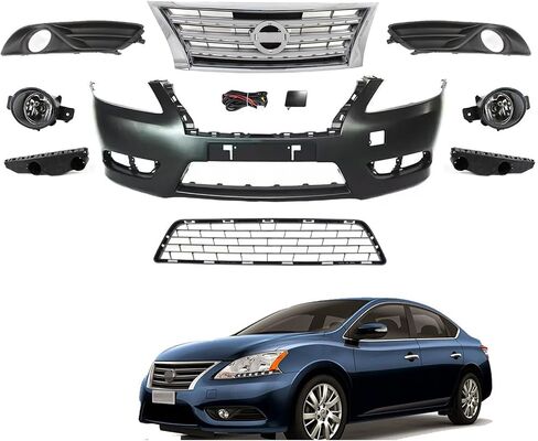 Sentra Front Bumper Cover Kit Replacement for 2013 2014 2015 Nissan Sentra S SV SL FE Sedan, W/Upper Grill Lower Grille w/Fog Lights Full Front Bumper Set in Saudi Arabia