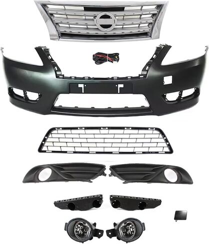 Sentra Front Bumper Cover Kit Replacement for 2013 2014 2015 Nissan Sentra S SV SL FE Sedan, W/Upper Grill Lower Grille w/Fog Lights Full Front Bumper Set in Saudi Arabia