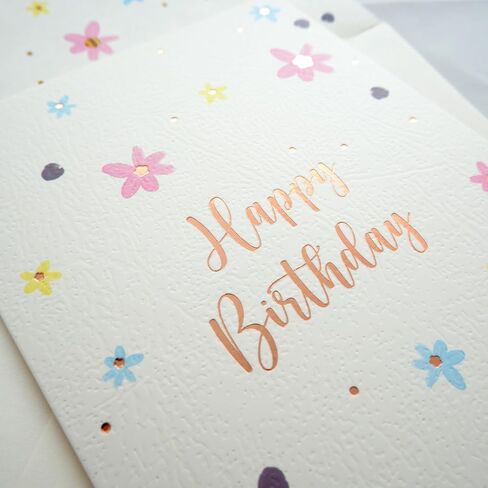 بطاقة عيد ميلاد - بطاقة تحية عيد ميلاد سعيد مع رماة ريشة الذهب الوردي وحرف على ورق محكم اللون الأزرق الصفراء مع مظروف Kraft - 5 "× 7" - فارغة في الداخل in Kuwait