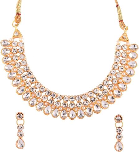 Efulgenz Crystal Choker Indian Jewelry Sets for Women Cubic Zirconia CZ Crystal Choker Necklace Drop Dangle Earrings Set Bollywood Wedding Jewellery in Saudi Arabia