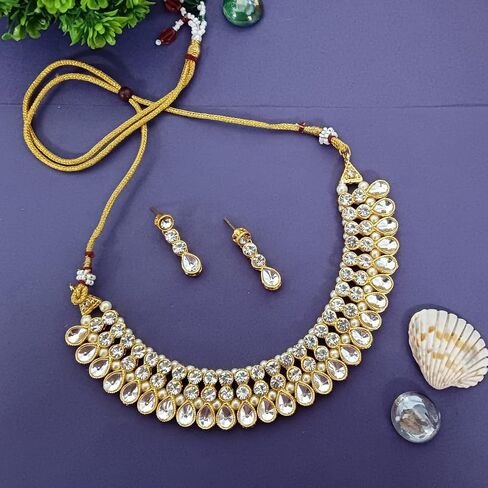 Efulgenz Crystal Choker Indian Jewelry Sets for Women Cubic Zirconia CZ Crystal Choker Necklace Drop Dangle Earrings Set Bollywood Wedding Jewellery in Saudi Arabia