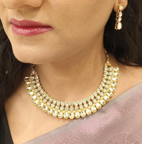 Efulgenz Crystal Choker Indian Jewelry Sets for Women Cubic Zirconia CZ Crystal Choker Necklace Drop Dangle Earrings Set Bollywood Wedding Jewellery in Saudi Arabia