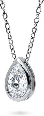 Berricle Sterling Silver Solitaire oozel مجموعة الكمثرى قطع الزركونيا CZ CZ قلادة وأقراط مجموعة للنساء ، مطلي روديوم in Saudi Arabia