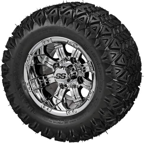 RM Cart - 10" Casino Black/Machined on 20x10-10 Black Trail II (Set of 4), Fits Yamaha carts, Golf Cart Tires and Wheels Combo, Can be Used on Lawn Mowers and ATV's in Saudi Arabia