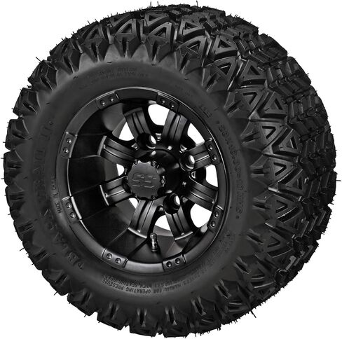 RM Cart - 10" Casino Black/Machined on 20x10-10 Black Trail II (Set of 4), Fits Yamaha carts, Golf Cart Tires and Wheels Combo, Can be Used on Lawn Mowers and ATV's in Saudi Arabia