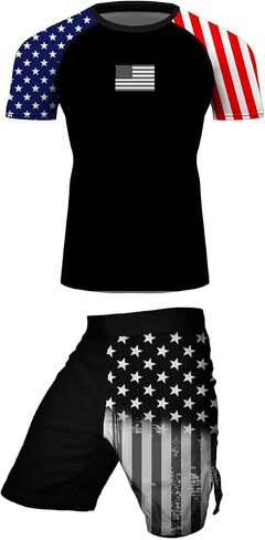 سلسلة العلم الأمريكي للرجال MMA BJJ Cross Train Rash Shorts SPAT NO GI SET 2 PCS - مجموعة تجريب الزي in Kuwait