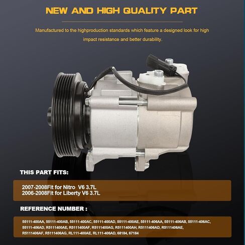 مكيف الهواء A/C ضاغط مع القابض متوافق مع 2007-2008 NITRO 3.7L ، 2006-2008 LIBERTY 3.7L ، Sport Utility ، استبدل# 55111-400AA ، 55111-400AB ، 55111-400AC in Saudi Arabia