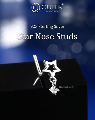 OUFER 20G حلقات الأنف للنساء ، 925 سترلينغ الفضة الأزرار على شكل حرف L ، نجمة الفطريات المجوهرات-7 مم in Kuwait