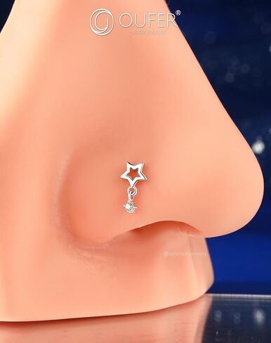 OUFER 20G حلقات الأنف للنساء ، 925 سترلينغ الفضة الأزرار على شكل حرف L ، نجمة الفطريات المجوهرات-7 مم in Kuwait