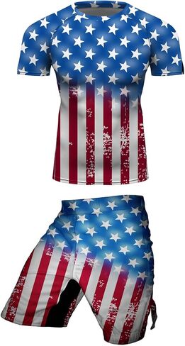 سلسلة العلم الأمريكي للرجال MMA BJJ Cross Train Rash Shorts SPAT NO GI SET 2 PCS - مجموعة تجريب الزي in Kuwait