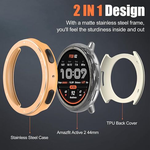 [2 in 1] BEARDDO Metal Case for Amazfit Active 2 Smart Watch 44mm, Stainless Steel Bezel & TPU Back Cover with Cleaning Cloth Accessories, Rugged Shockproof Protective Case for Active 2 Dark Gray in Kuwait