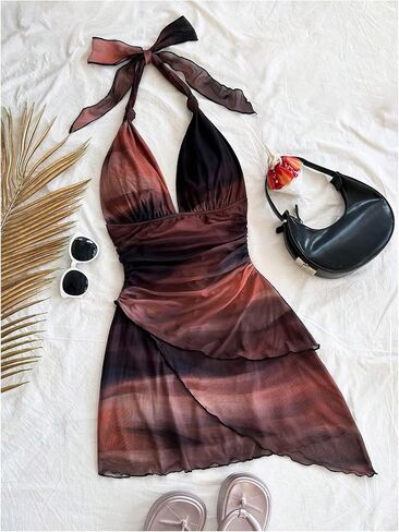 Verdusa Women's Plus Size Dresses Cocktail Halter Ombre Backless Layered Asymmetrical Dress in Saudi Arabia