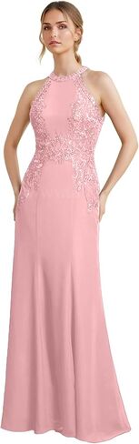 ZSWWYibo Lace Mother of The Bride Dress Mermaid Halter Floor-Length Party Prom Dresses with Sequins Beading in Saudi Arabia