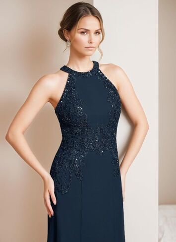 ZSWWYibo Lace Mother of The Bride Dress Mermaid Halter Floor-Length Party Prom Dresses with Sequins Beading in Saudi Arabia