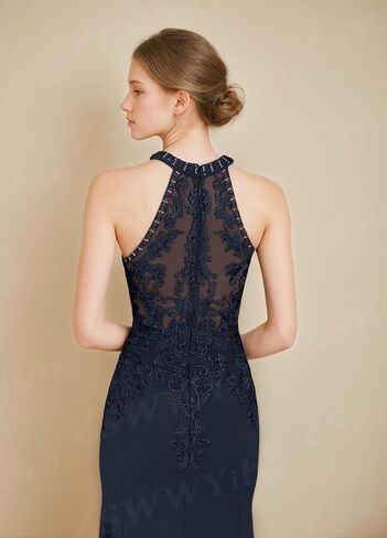 ZSWWYibo Lace Mother of The Bride Dress Mermaid Halter Floor-Length Party Prom Dresses with Sequins Beading in Saudi Arabia