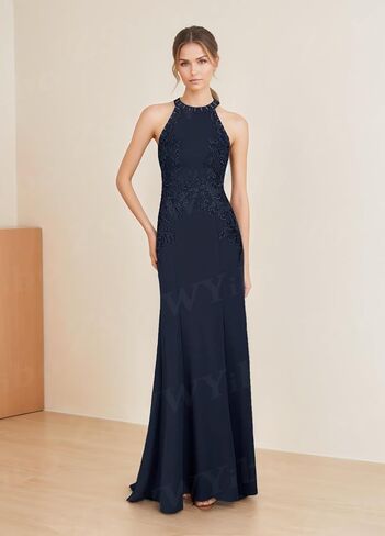 ZSWWYibo Lace Mother of The Bride Dress Mermaid Halter Floor-Length Party Prom Dresses with Sequins Beading in Saudi Arabia
