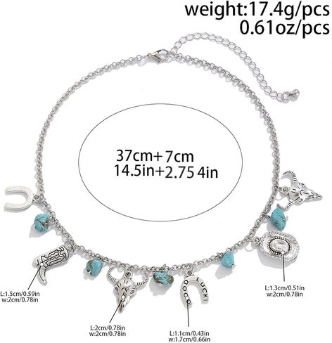 Western Necklaces for Women Vintage Turquoise Choker Necklace Cowgirl Hat Boot Ox-Head Cactus Horse Hoof Layered Stacked Necklaces Country Concert Cowgirl Dresses Accessories in Saudi Arabia