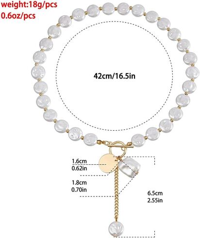 قلادة بؤلؤة اللؤلؤ الباروكية غير النظامية غير النظامية لؤلؤة الباروكي للنساء اللامع ، وعصرية الذهب البذور بوكلي بيضاء حبات القرص العملة القلادة ص قلادة in Kuwait