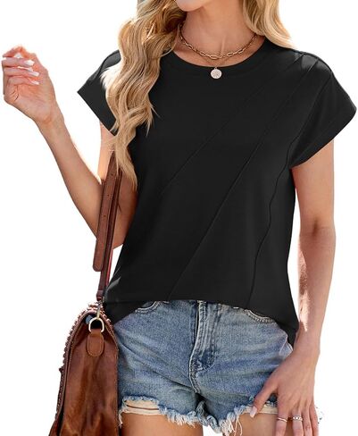 Summer t Shirts for Women Tee Women's Short Sleeve Tops Womens Tops Dressy Casual Top 2025 Blouses Shirt Women's Clothing in Kuwait