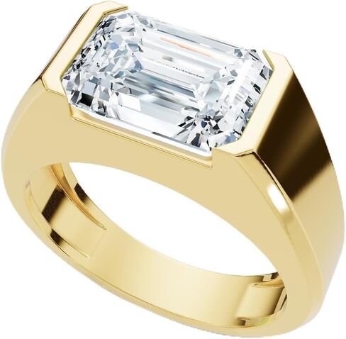 Pompeii Certified 3CT Men's Emerald Cut Half Bezel Diamond Ring 14k Gold أو Pt Lab Clars (F/G ، VS1-VS2) in Kuwait