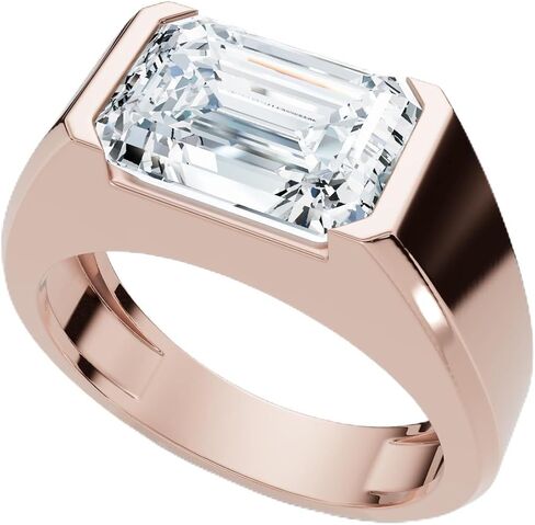 Pompeii Certified 3CT Men's Emerald Cut Half Bezel Diamond Ring 14k Gold أو Pt Lab Clars (F/G ، VS1-VS2) in Kuwait