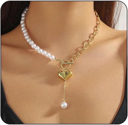 Boho Pearl Shell Necklace for Women,Vintage Conch Beads Clavicle Chain Statement Layered Baroque Pearl Necklace Beach Vacation Jewelry in Saudi Arabia