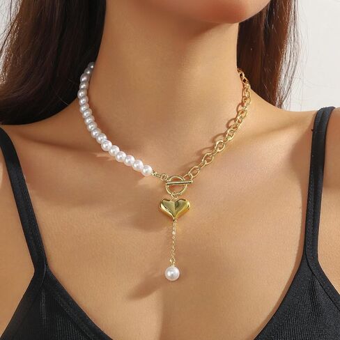 Boho Pearl Shell Necklace for Women,Vintage Conch Beads Clavicle Chain Statement Layered Baroque Pearl Necklace Beach Vacation Jewelry in Saudi Arabia