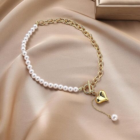 Boho Pearl Shell Necklace for Women,Vintage Conch Beads Clavicle Chain Statement Layered Baroque Pearl Necklace Beach Vacation Jewelry in Saudi Arabia