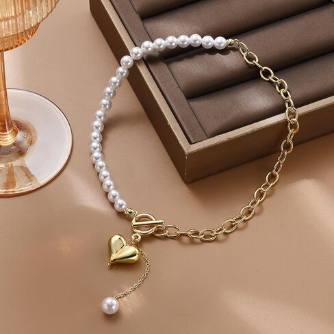 Boho Pearl Shell Necklace for Women,Vintage Conch Beads Clavicle Chain Statement Layered Baroque Pearl Necklace Beach Vacation Jewelry in Saudi Arabia