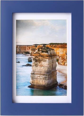 Wyooxoo 4x6 إطار صورة مصنوع من إطار صورة الخشب الصلب صور 3.5x5 مع حصيرة أو 4x6 بدون حصيرة لعرض أعلى أو جدار ، أزرق داكن ، 1 حزمة in Kuwait