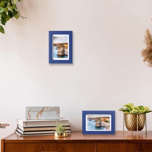 Wyooxoo 4x6 إطار صورة مصنوع من إطار صورة الخشب الصلب صور 3.5x5 مع حصيرة أو 4x6 بدون حصيرة لعرض أعلى أو جدار ، أزرق داكن ، 1 حزمة in Kuwait