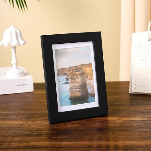 Wyooxoo 4x6 إطار صورة مصنوع من إطار صورة الخشب الصلب صور 3.5x5 مع حصيرة أو 4x6 بدون حصيرة لعرض أعلى أو جدار ، أزرق داكن ، 1 حزمة in Kuwait