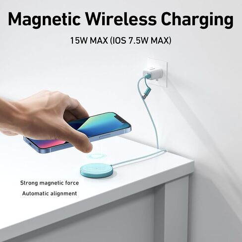 شاحن لاسلكي Magnetic Magnetic Magnetic 15W يتوافق مع Magsafe Charger/iPhone 16/16 Pro/16 Plus/16 Pro Max/iPhone 15 Pro Max Plus/iPhone 14 13 12 ، لوحة شحن آمنة Mag Wireless ، Mag Charger in Kuwait