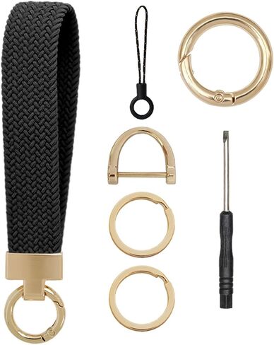 Keychain Wristlet, Stretchy Key Chain Woven Wrist Lanyard for Keys with 2 Buckles, 2 Keyrings and D-ring for Women in Saudi Arabia