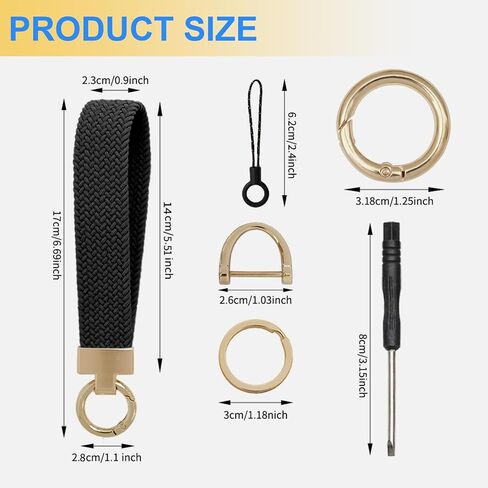 Keychain Wristlet, Stretchy Key Chain Woven Wrist Lanyard for Keys with 2 Buckles, 2 Keyrings and D-ring for Women in Saudi Arabia