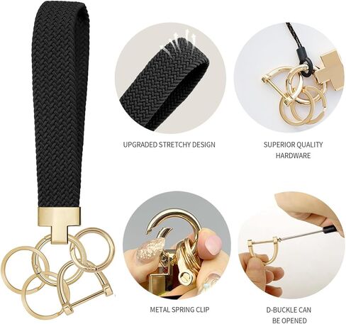 Keychain Wristlet, Stretchy Key Chain Woven Wrist Lanyard for Keys with 2 Buckles, 2 Keyrings and D-ring for Women in Saudi Arabia