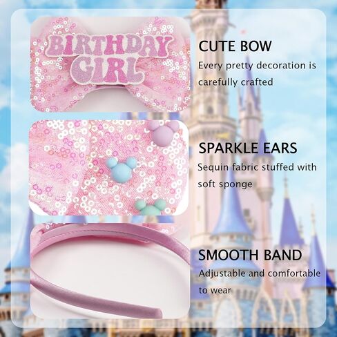 Mouse Ears for Women Birthday Girl Headband Sequin Ears Hair Accessories for Birthday Decorations Park Trips in Saudi Arabia