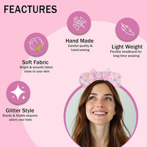 Mouse Ears for Women Birthday Girl Headband Sequin Ears Hair Accessories for Birthday Decorations Park Trips in Saudi Arabia
